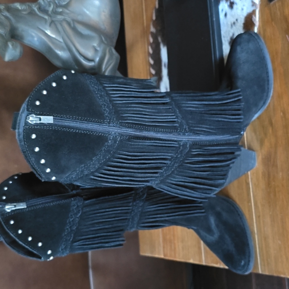 EUC Reba Fringe Leather Suede Boots - Picture 12 of 16